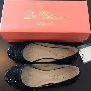 De Blossom Black Rhinestone flats